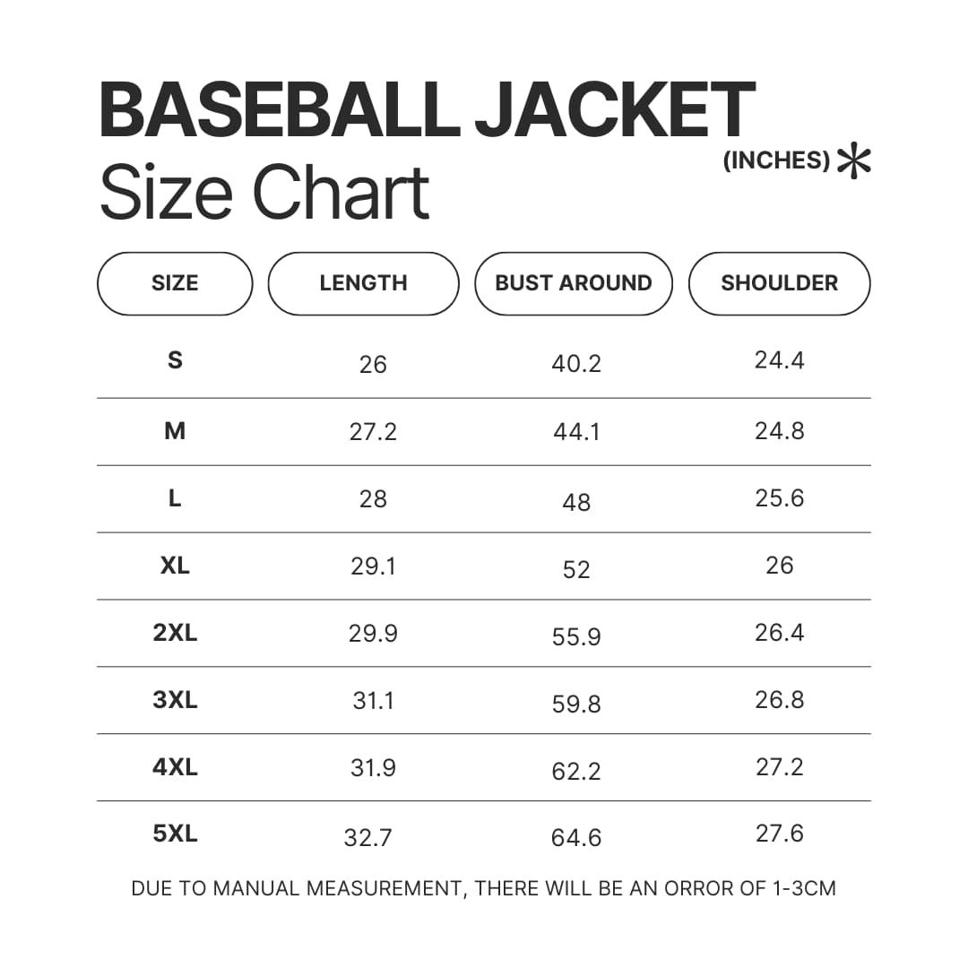 Baseball Jacket Size Chart - Oshi No Ko Shop