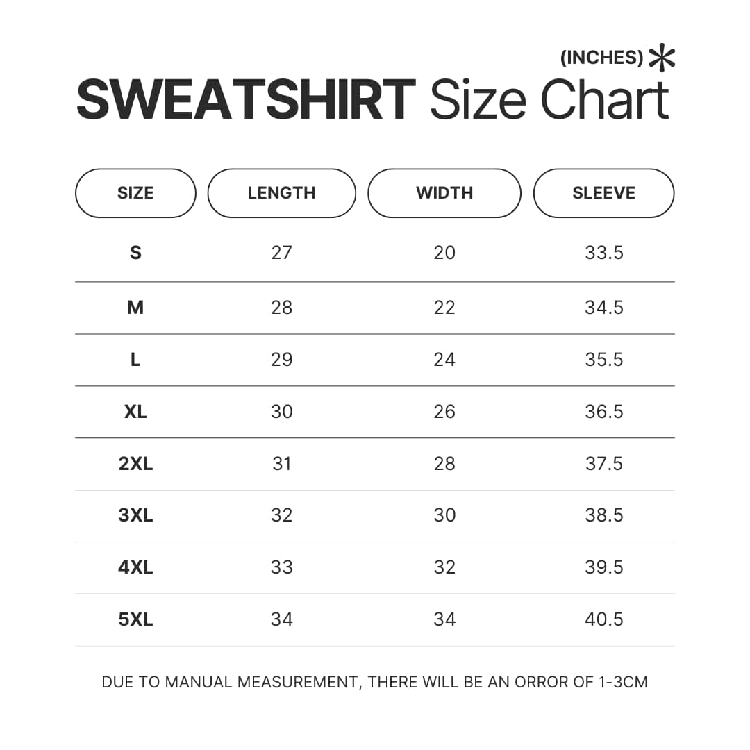 Sweatshirt Size Chart - Oshi No Ko Shop