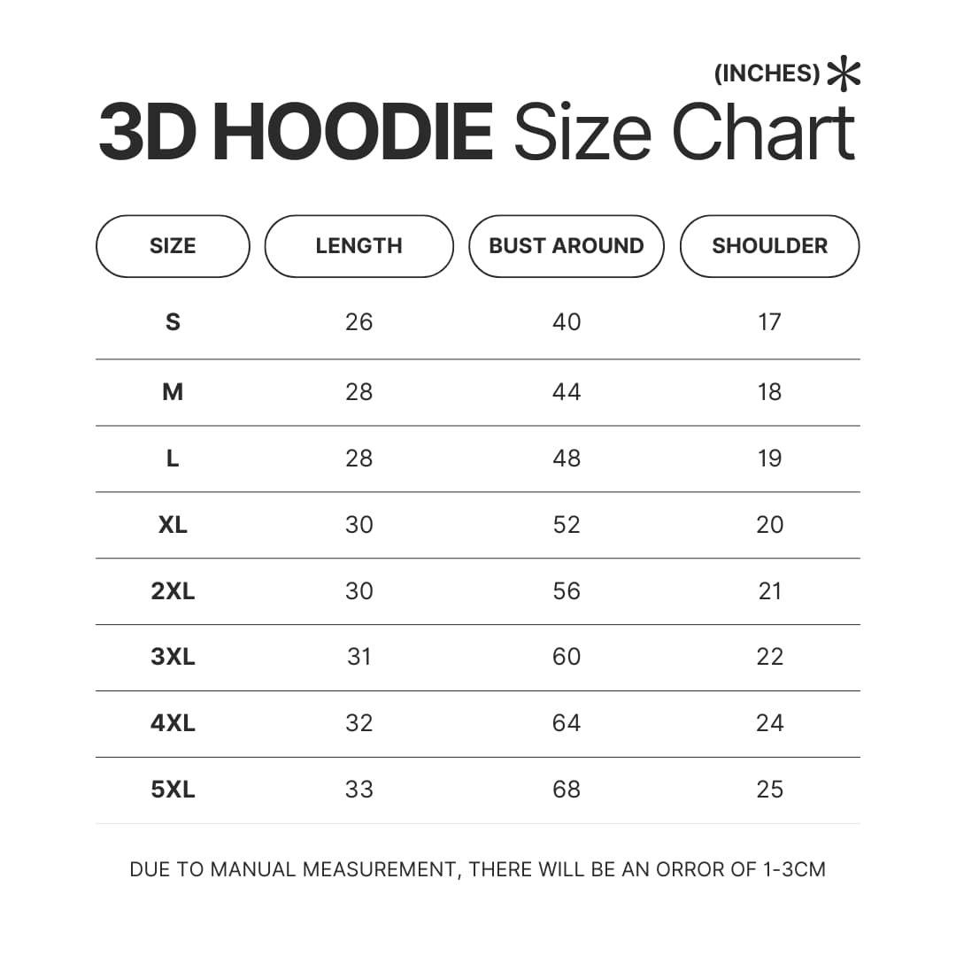 3D Hoodie Size Chart - Oshi No Ko Shop