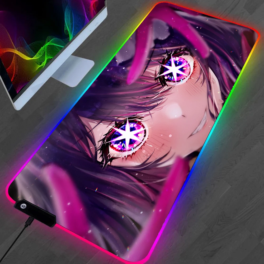 Oshi No Ko Hoshino Ai LED Gaming Mousepads Large Desk Mat PC Gamer XL Mousepad RGB 2 - Oshi No Ko Shop