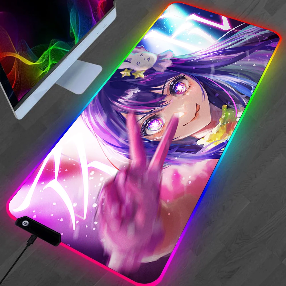 Oshi No Ko Hoshino Ai LED Gaming Mousepads Large Desk Mat PC Gamer XL Mousepad RGB 29 - Oshi No Ko Shop