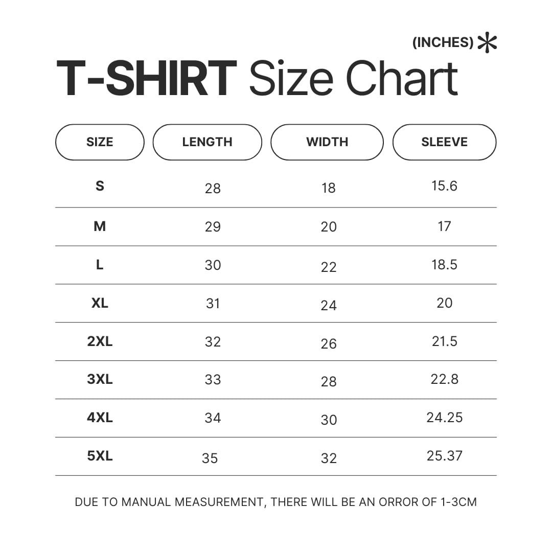 T shirt Size Chart - Oshi No Ko Shop